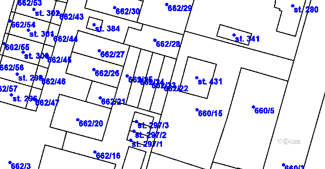 Parcela st. 662/22 v KÚ Krchleby u Nymburka, Katastrální mapa