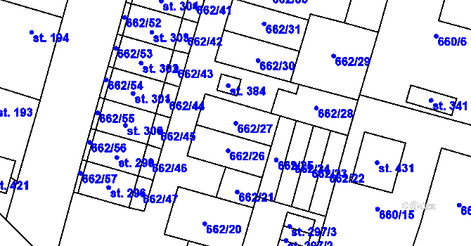 Parcela st. 662/27 v KÚ Krchleby u Nymburka, Katastrální mapa