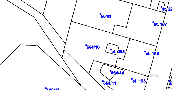 Parcela st. 664/10 v KÚ Krchleby u Nymburka, Katastrální mapa