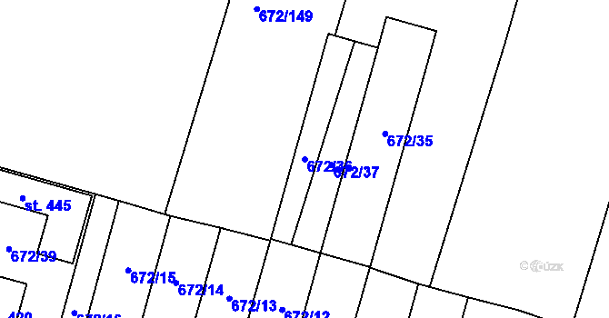 Parcela st. 672/36 v KÚ Krchleby u Nymburka, Katastrální mapa