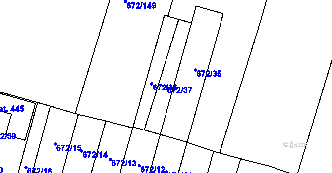 Parcela st. 672/37 v KÚ Krchleby u Nymburka, Katastrální mapa