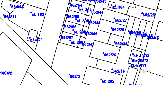 Parcela st. 662/47 v KÚ Krchleby u Nymburka, Katastrální mapa