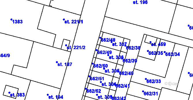 Parcela st. 662/49 v KÚ Krchleby u Nymburka, Katastrální mapa