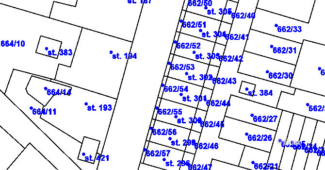 Parcela st. 662/54 v KÚ Krchleby u Nymburka, Katastrální mapa