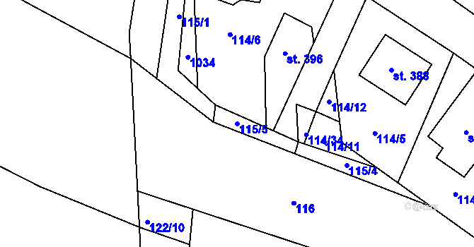 Parcela st. 115/5 v KÚ Krchleby u Nymburka, Katastrální mapa