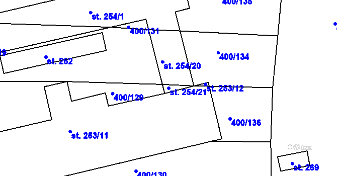 Parcela st. 254/21 v KÚ Krchleby u Nymburka, Katastrální mapa