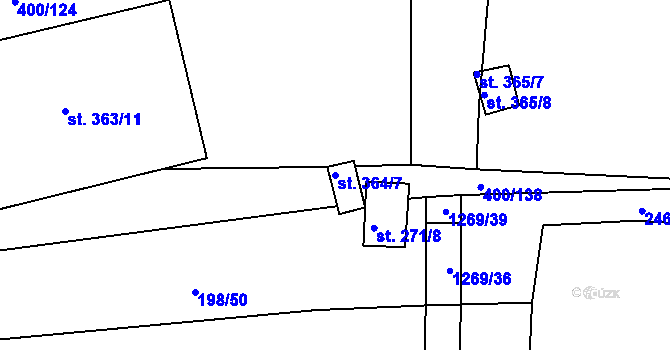 Parcela st. 364/7 v KÚ Krchleby u Nymburka, Katastrální mapa