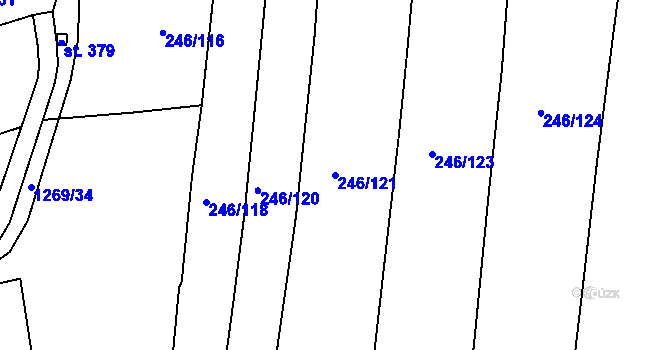 Parcela st. 246/121 v KÚ Krchleby u Nymburka, Katastrální mapa