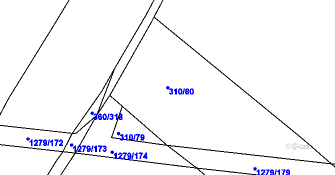 Parcela st. 310/80 v KÚ Krchleby u Nymburka, Katastrální mapa