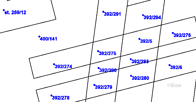 Parcela st. 392/275 v KÚ Krchleby u Nymburka, Katastrální mapa