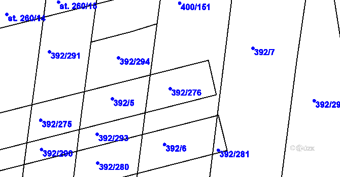 Parcela st. 392/276 v KÚ Krchleby u Nymburka, Katastrální mapa