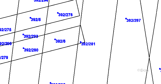 Parcela st. 392/281 v KÚ Krchleby u Nymburka, Katastrální mapa