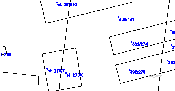 Parcela st. 392/285 v KÚ Krchleby u Nymburka, Katastrální mapa