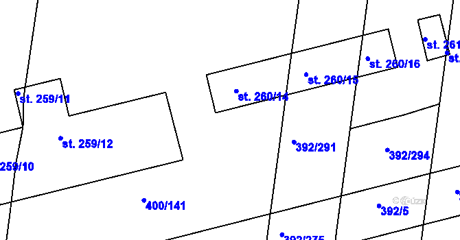 Parcela st. 400/144 v KÚ Krchleby u Nymburka, Katastrální mapa