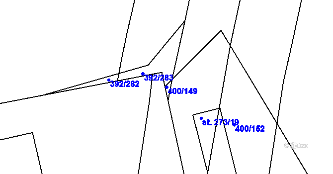 Parcela st. 400/149 v KÚ Krchleby u Nymburka, Katastrální mapa