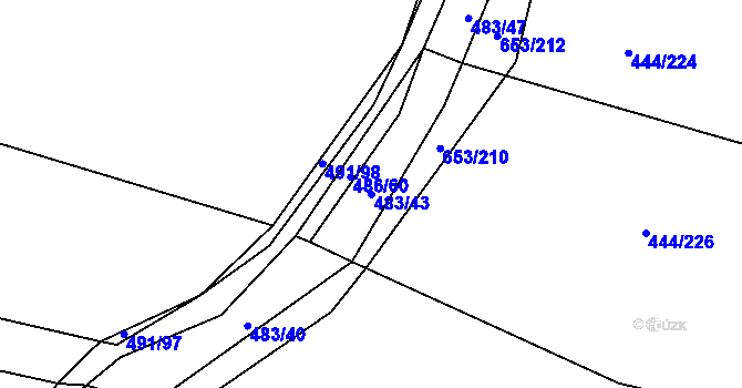 Parcela st. 483/43 v KÚ Krchleby u Nymburka, Katastrální mapa