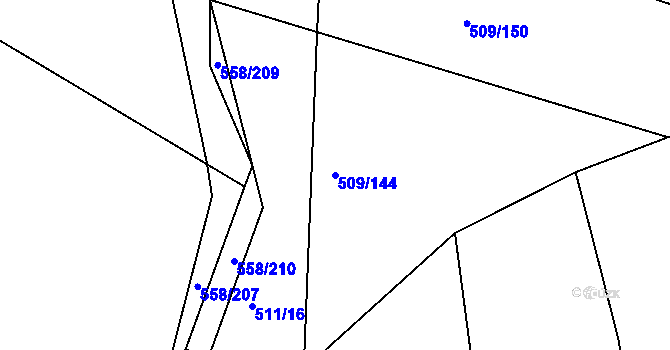 Parcela st. 509/144 v KÚ Krchleby u Nymburka, Katastrální mapa
