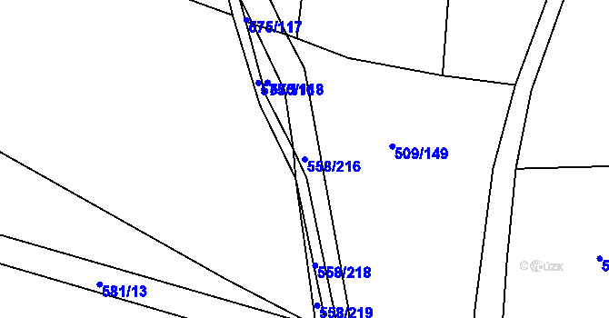 Parcela st. 558/216 v KÚ Krchleby u Nymburka, Katastrální mapa