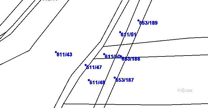 Parcela st. 611/50 v KÚ Krchleby u Nymburka, Katastrální mapa