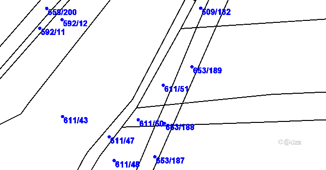 Parcela st. 611/51 v KÚ Krchleby u Nymburka, Katastrální mapa