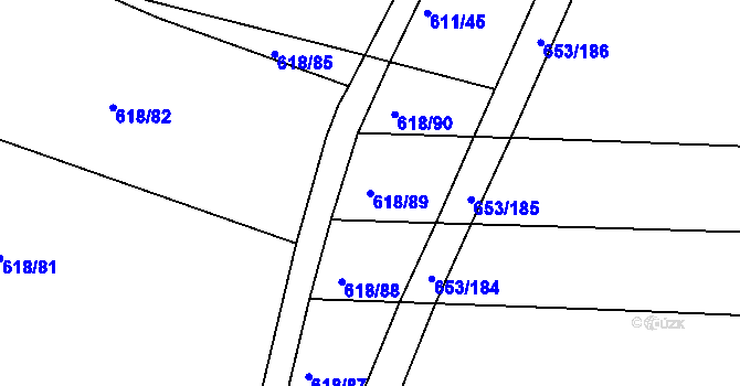 Parcela st. 618/89 v KÚ Krchleby u Nymburka, Katastrální mapa