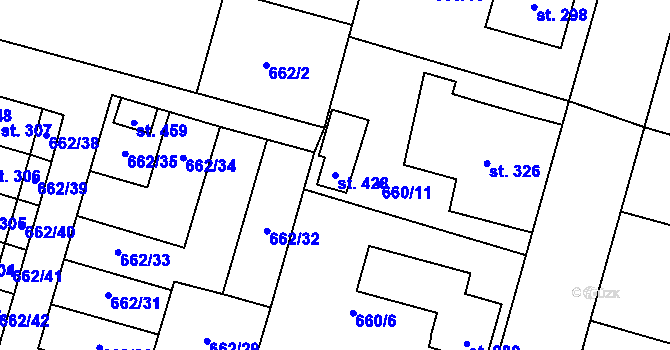 Parcela st. 428 v KÚ Krchleby u Nymburka, Katastrální mapa