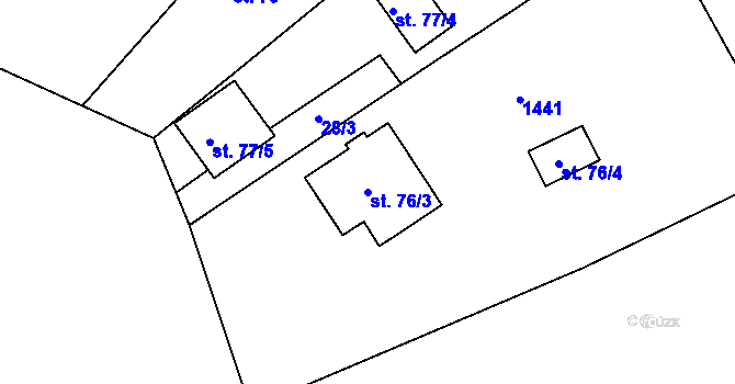 Parcela st. 76/3 v KÚ Krchleby u Nymburka, Katastrální mapa