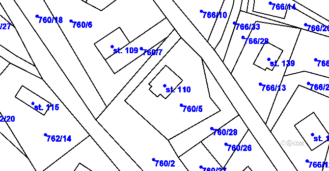 Parcela st. 110 v KÚ Dolní Bušínov, Katastrální mapa