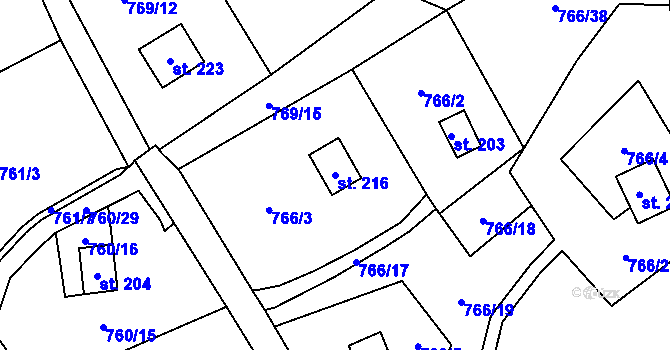Parcela st. 216 v KÚ Dolní Bušínov, Katastrální mapa