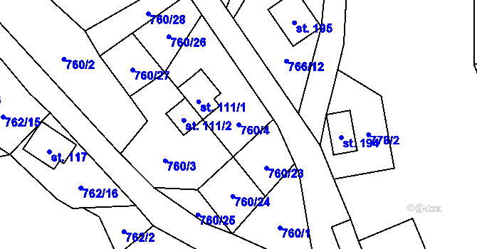 Parcela st. 760/4 v KÚ Dolní Bušínov, Katastrální mapa