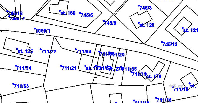 Parcela st. 711/66 v KÚ Dolní Bušínov, Katastrální mapa