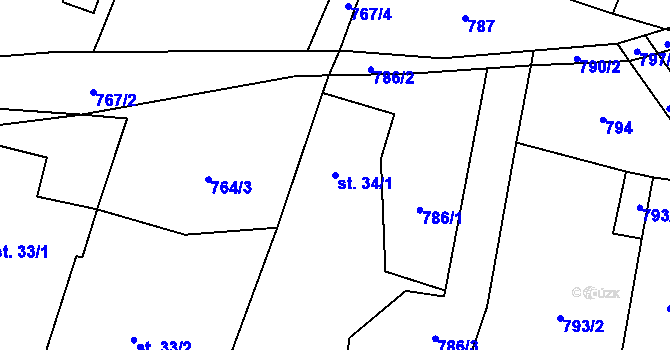 Parcela st. 34/1 v KÚ Krchleby na Moravě, Katastrální mapa