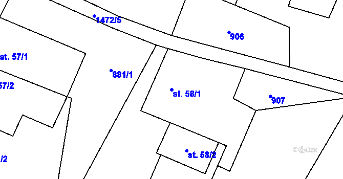 Parcela st. 58/1 v KÚ Krchleby na Moravě, Katastrální mapa