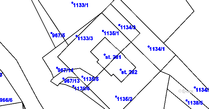 Parcela st. 281 v KÚ Krchleby na Moravě, Katastrální mapa