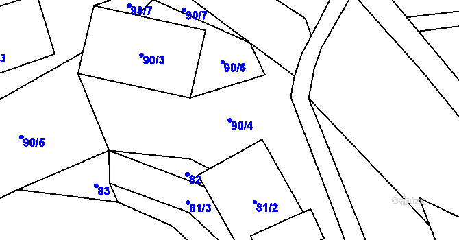 Parcela st. 90/4 v KÚ Krchleby na Moravě, Katastrální mapa