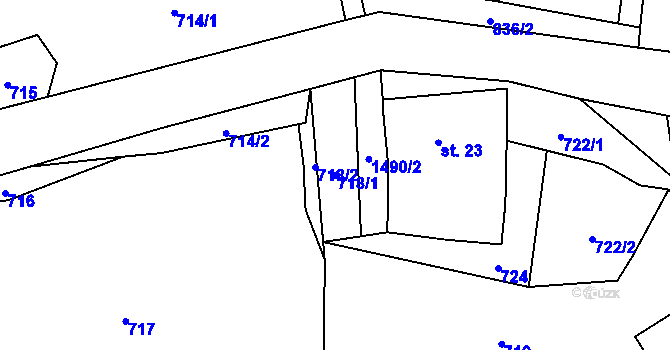 Parcela st. 718/1 v KÚ Krchleby na Moravě, Katastrální mapa