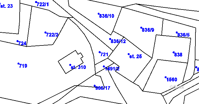 Parcela st. 721 v KÚ Krchleby na Moravě, Katastrální mapa