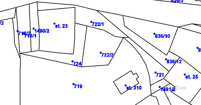Parcela st. 722/2 v KÚ Krchleby na Moravě, Katastrální mapa
