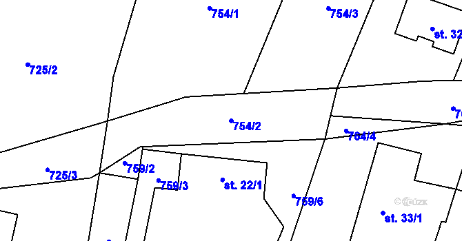 Parcela st. 754/2 v KÚ Krchleby na Moravě, Katastrální mapa