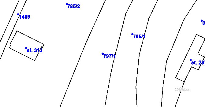 Parcela st. 797/1 v KÚ Krchleby na Moravě, Katastrální mapa