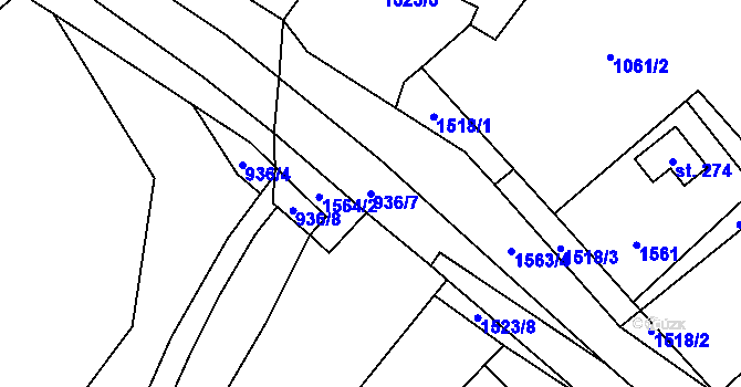 Parcela st. 936/7 v KÚ Krchleby na Moravě, Katastrální mapa