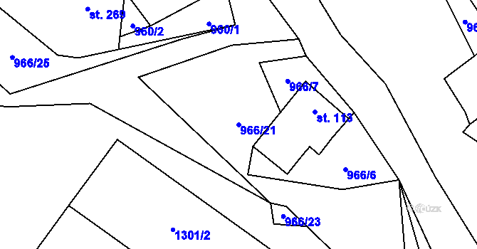 Parcela st. 966/21 v KÚ Krchleby na Moravě, Katastrální mapa