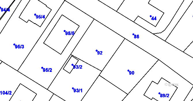 Parcela st. 92 v KÚ Krmelín, Katastrální mapa