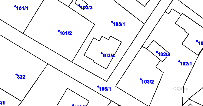 Parcela st. 103/4 v KÚ Krmelín, Katastrální mapa