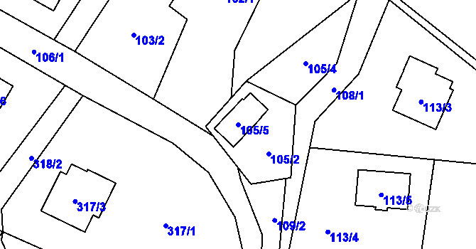 Parcela st. 105/5 v KÚ Krmelín, Katastrální mapa