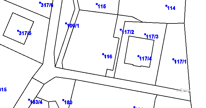 Parcela st. 116 v KÚ Krmelín, Katastrální mapa