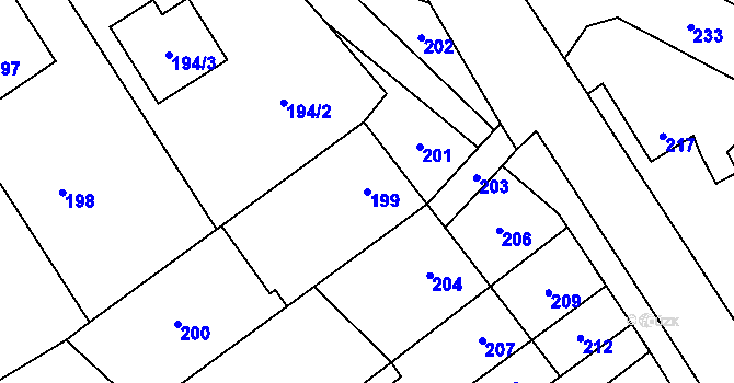 Parcela st. 199 v KÚ Krmelín, Katastrální mapa