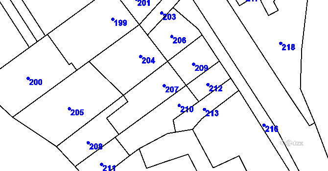 Parcela st. 207 v KÚ Krmelín, Katastrální mapa
