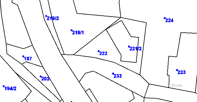 Parcela st. 222 v KÚ Krmelín, Katastrální mapa