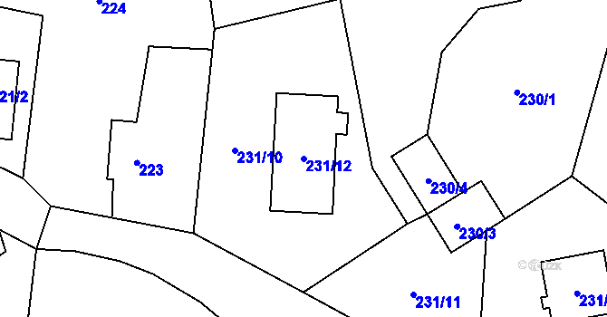 Parcela st. 231/12 v KÚ Krmelín, Katastrální mapa